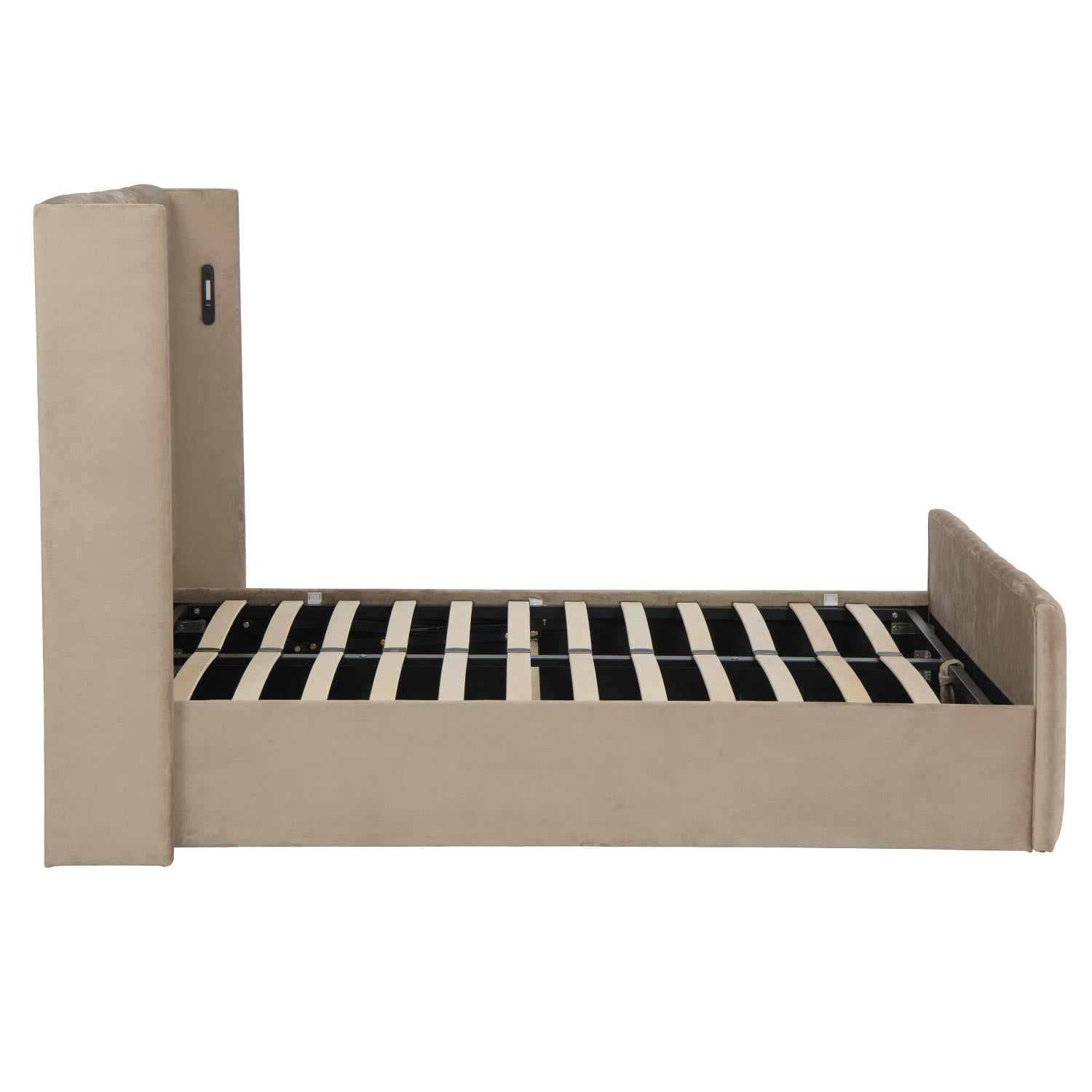 Lit complet avec sommier relevable prises USB et lumières intégrées Line 140x190cm Velours Taupe
