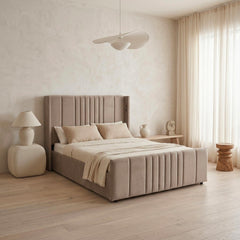 Lit complet avec sommier relevable prises USB et lumières intégrées Line 140x190cm Velours Taupe