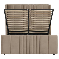 Lit complet avec sommier relevable prises USB et lumières intégrées Line 140x190cm Velours Taupe