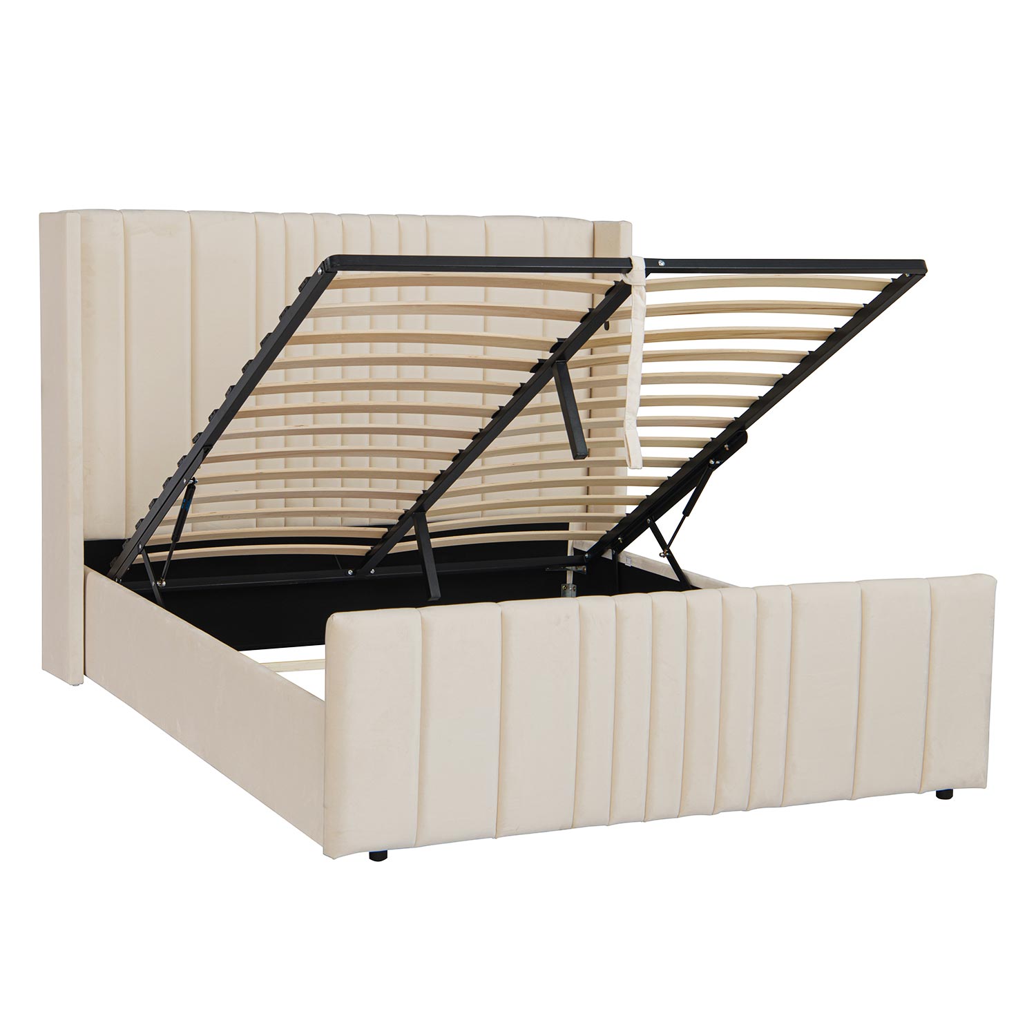 Lit complet avec sommier relevable prises USB et lumières intégrées Line 160x200cm Velours Beige