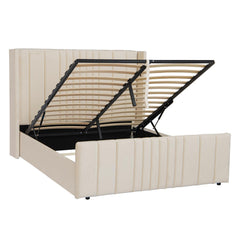 Lit complet avec sommier relevable prises USB et lumières intégrées Line 160x200cm Velours Beige