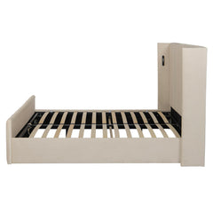 Lit complet avec sommier relevable prises USB et lumières intégrées Line 160x200cm Velours Beige