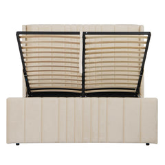 Lit complet avec sommier relevable prises USB et lumières intégrées Line 160x200cm Velours Beige
