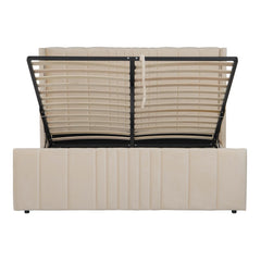 Lit complet avec sommier relevable prises USB et lumières intégrées Line 180x200cm Velours Beige