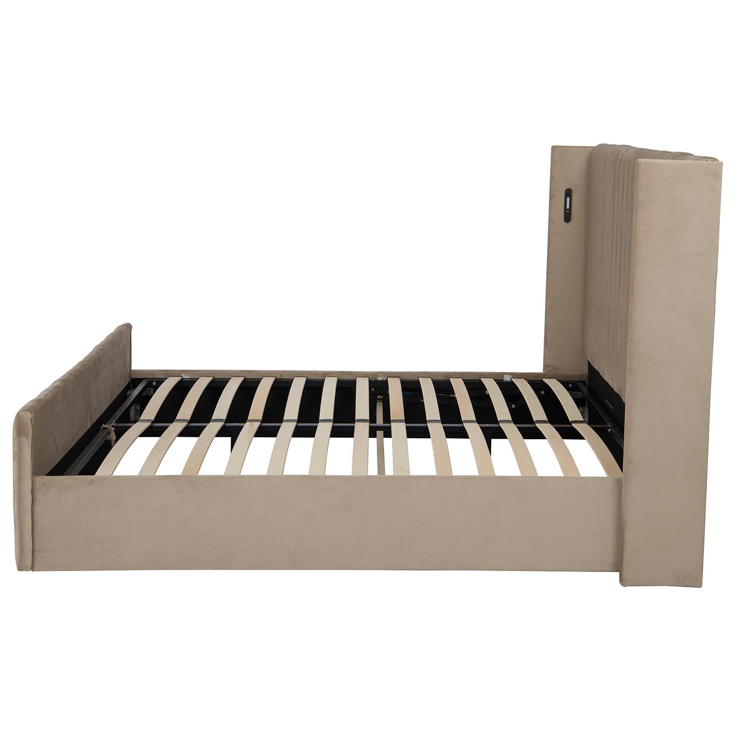 Lit complet avec sommier relevable prises USB et lumières intégrées Line 180x200cm Velours Taupe
