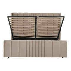 Lit complet avec sommier relevable prises USB et lumières intégrées Line 180x200cm Velours Taupe