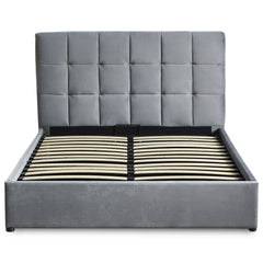 Cama doble con base elevable Babrin 180x200 cm terciopelo plateado
