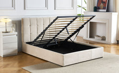Lit double avec sommier relevable Babrin 180x200 cm velours beige