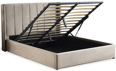 Lit double avec sommier relevable Baccar 140x190cm velours taupe
