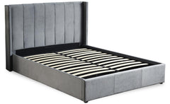 Lit double Baccar avec sommier relevable en velours gris 140x190 cm