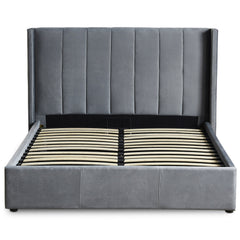 Cama doble con canapé abatible de terciopelo gris de 160x200 cm