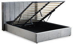 Cama doble con canapé abatible de terciopelo gris de 160x200 cm