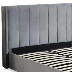 Cama doble con canapé abatible de terciopelo gris de 160x200 cm
