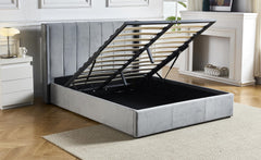 Cama doble con canapé abatible de terciopelo gris de 160x200 cm