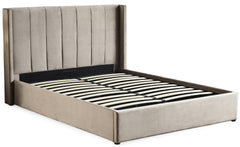 Cama doble con canapé abatible de terciopelo topo de 180x200 cm