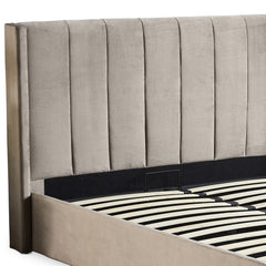 Cama doble con canapé abatible de terciopelo topo de 180x200 cm