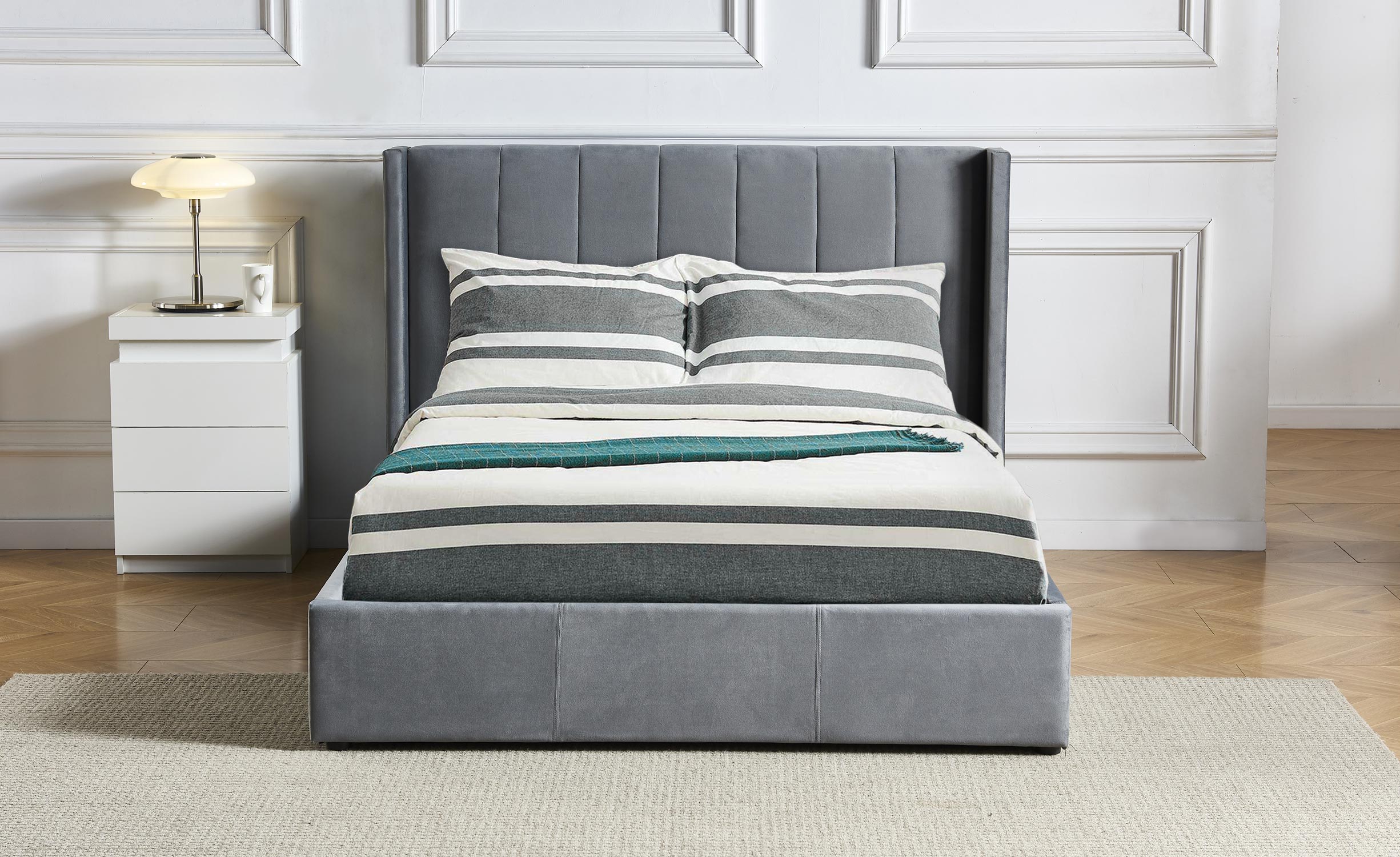 Lit double Magorial avec sommier relevable 180x200cm Velours Gris