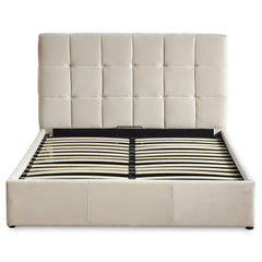 Cama doble con canapé abatible Babrin de 140x190cm de terciopelo beige