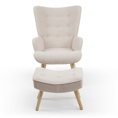 Fauteuil scandinave et pouf en tissu bouclette crème