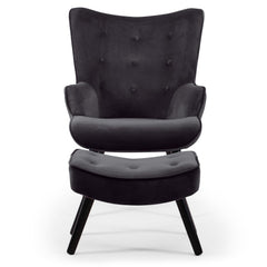 Fauteuil Amani scandinave avec pouf velours noir