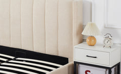 Cama doble con base tapizada elevable Baccar 140x190cm, tela bouclé color crema
