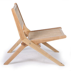 Chaise pliante Masdam Bois massif brun foncé et cannage en rotin