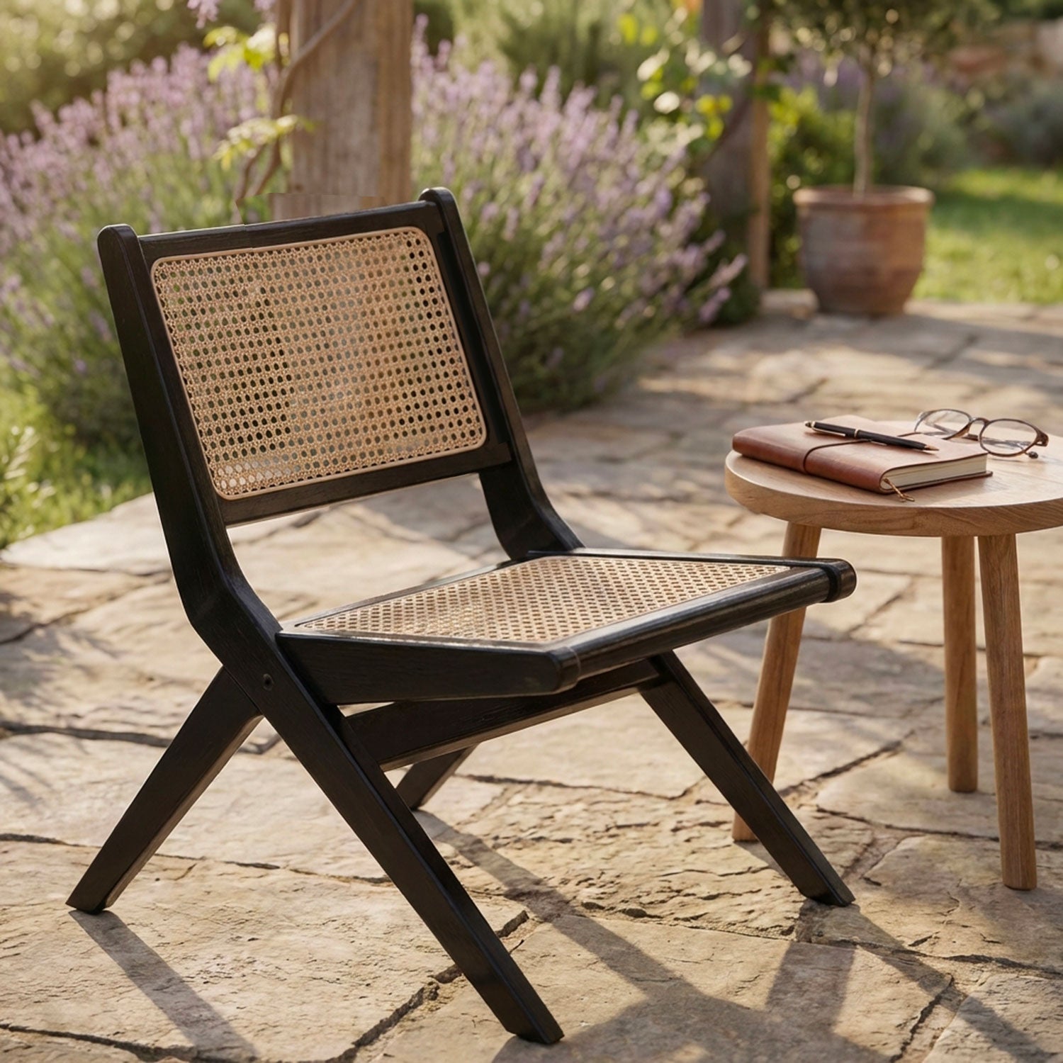 Chaise pliante Masdam Bois massif naturel et cannage en rotin