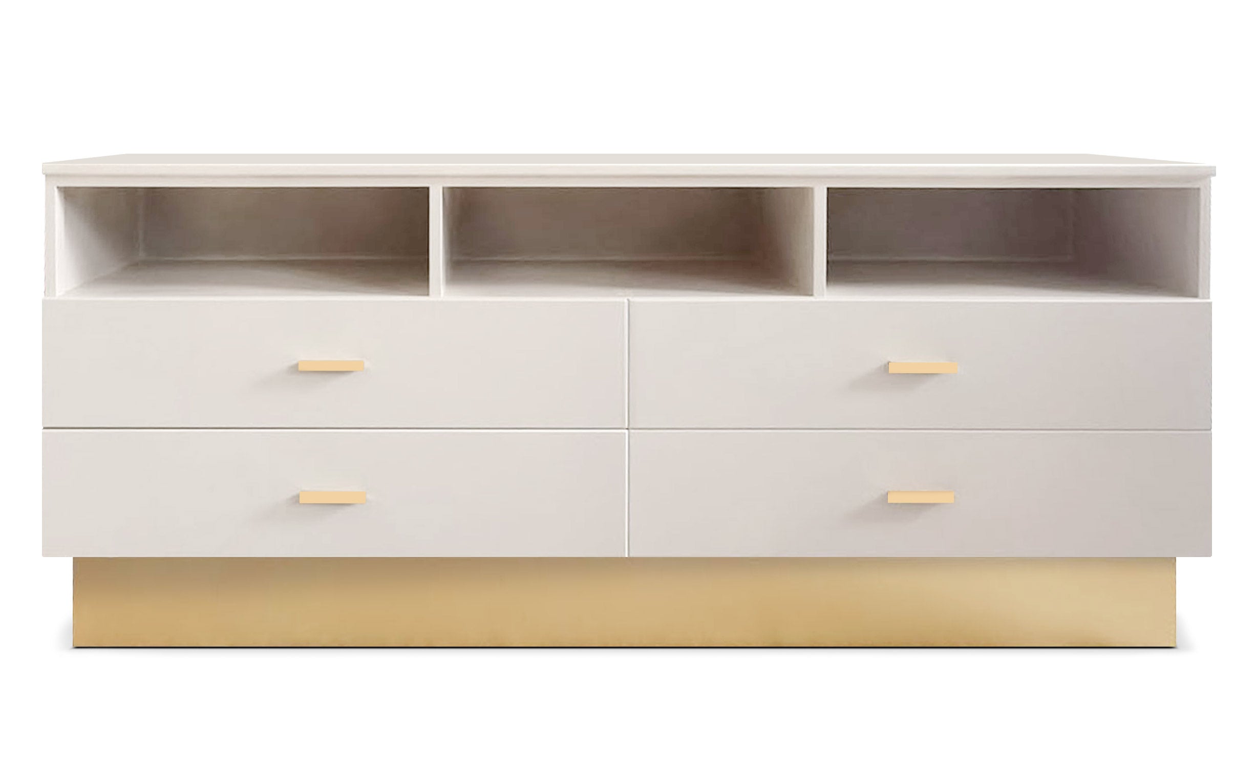 Meuble TV moderne 4 tiroirs Nestor Taupe clair et Or