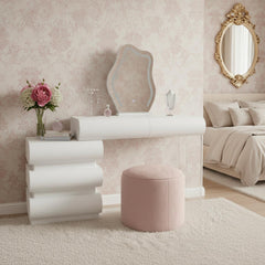 Coiffeuse extensible 101-140cm avec 5 tiroirs arrondis et miroir design Mezade Blanc