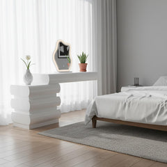 Coiffeuse extensible 101-140cm avec 5 tiroirs arrondis et miroir design Mezade Blanc