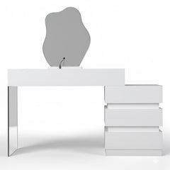 Coiffeuse extensible 101-140cm avec 5 tiroirs arrondis et miroir design Mezade Blanc
