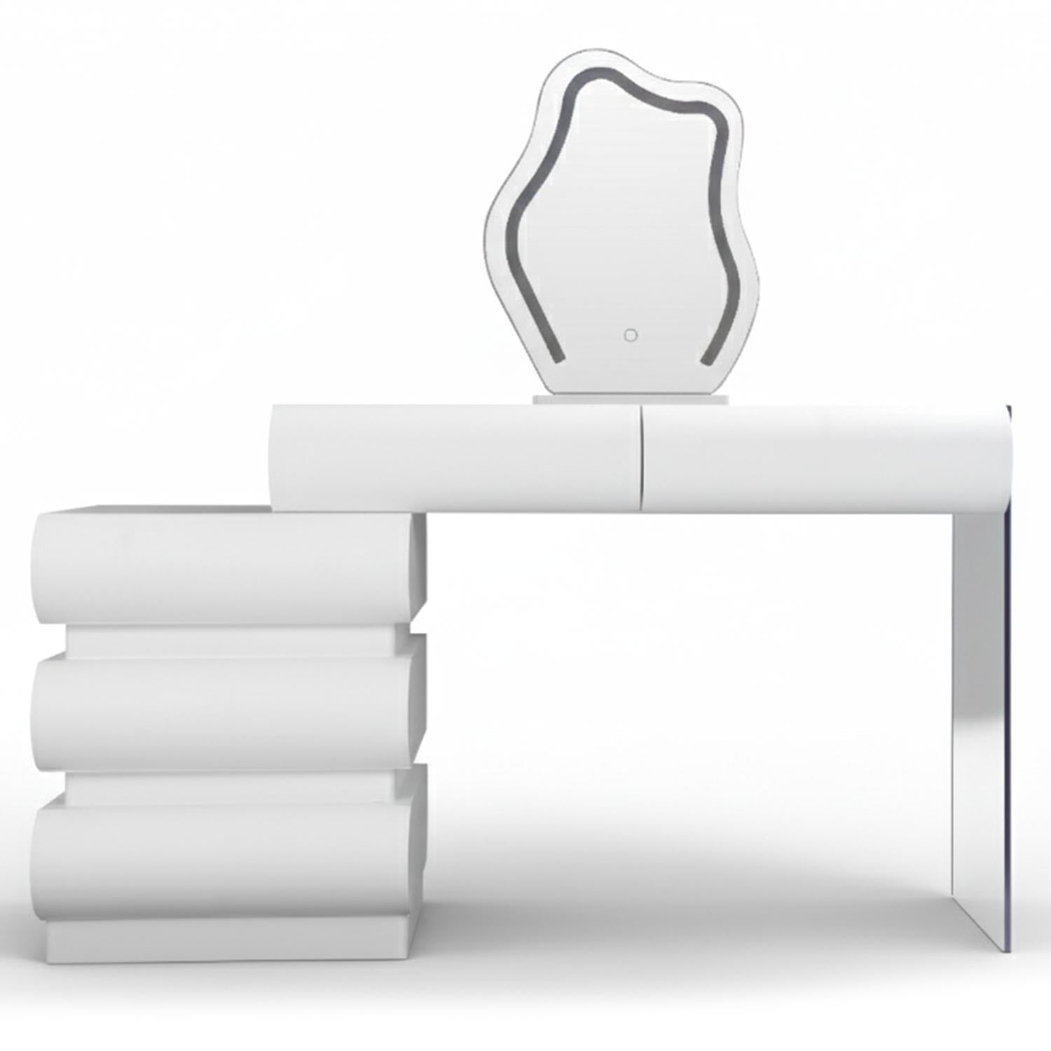 Coiffeuse extensible 101-140cm avec 5 tiroirs arrondis et miroir design Mezade Blanc