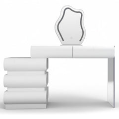 Coiffeuse extensible 101-140cm avec 5 tiroirs arrondis et miroir design Mezade Blanc