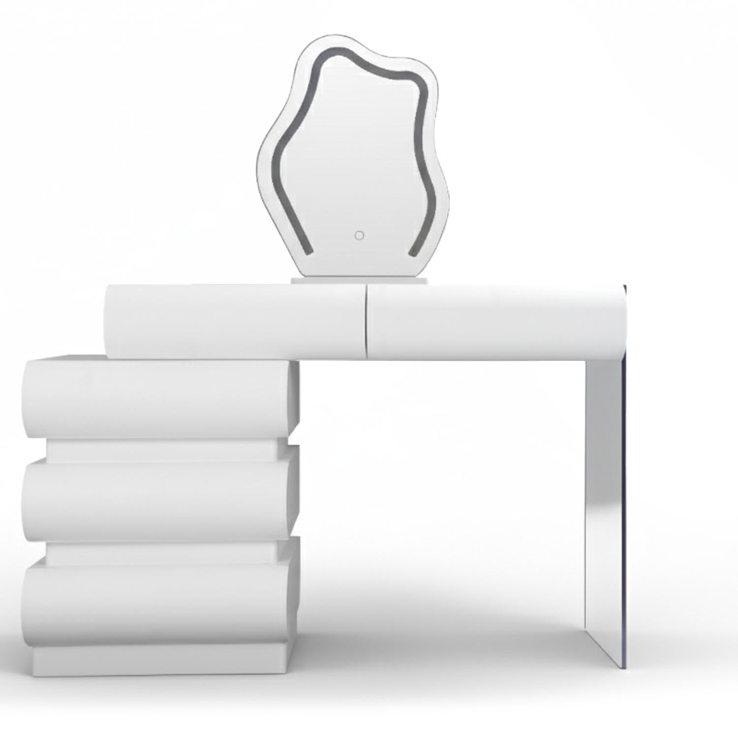 Coiffeuse extensible 101-140cm avec 5 tiroirs arrondis et miroir design Mezade Blanc