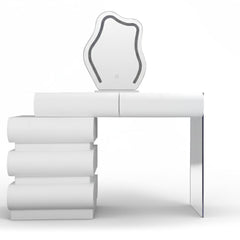 Coiffeuse extensible 101-140cm avec 5 tiroirs arrondis et miroir design Mezade Blanc