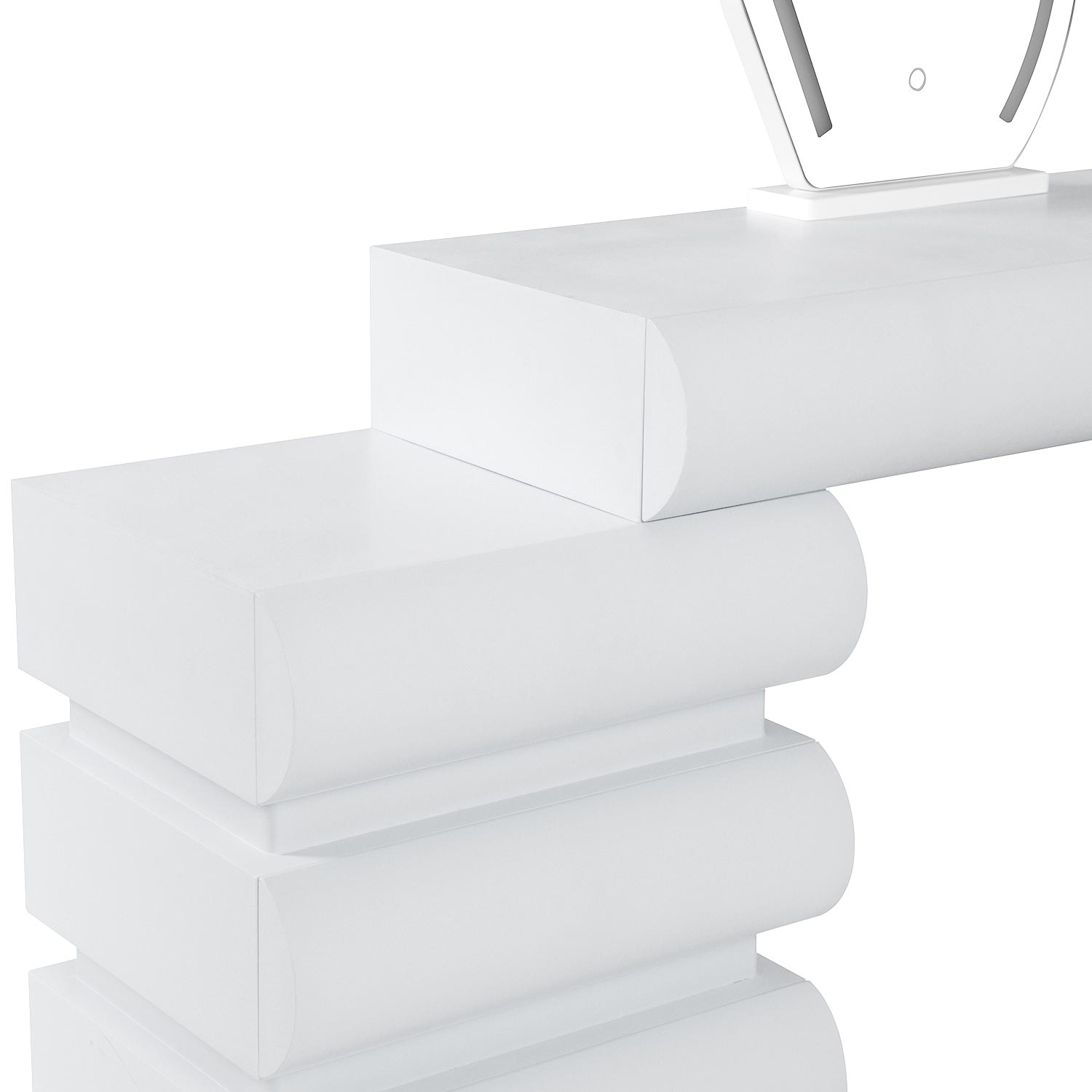 Coiffeuse extensible 101-140cm avec 5 tiroirs arrondis et miroir design Mezade Blanc