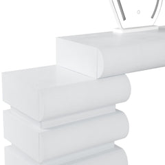 Coiffeuse extensible 101-140cm avec 5 tiroirs arrondis et miroir design Mezade Blanc