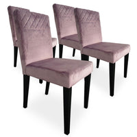Juego de 4 sillas de terciopelo rosa con patas de madera