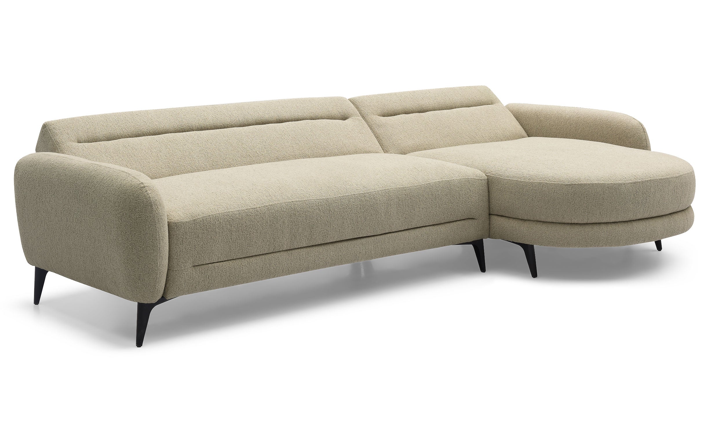 Canapé d'angle convertible avec méridienne arrondie Milord Tissu texturé taupe