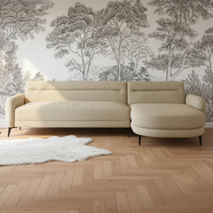 Canapé d'angle convertible avec méridienne arrondie Milord Tissu texturé taupe