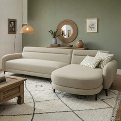 Canapé d'angle convertible avec méridienne arrondie Milord Tissu texturé taupe