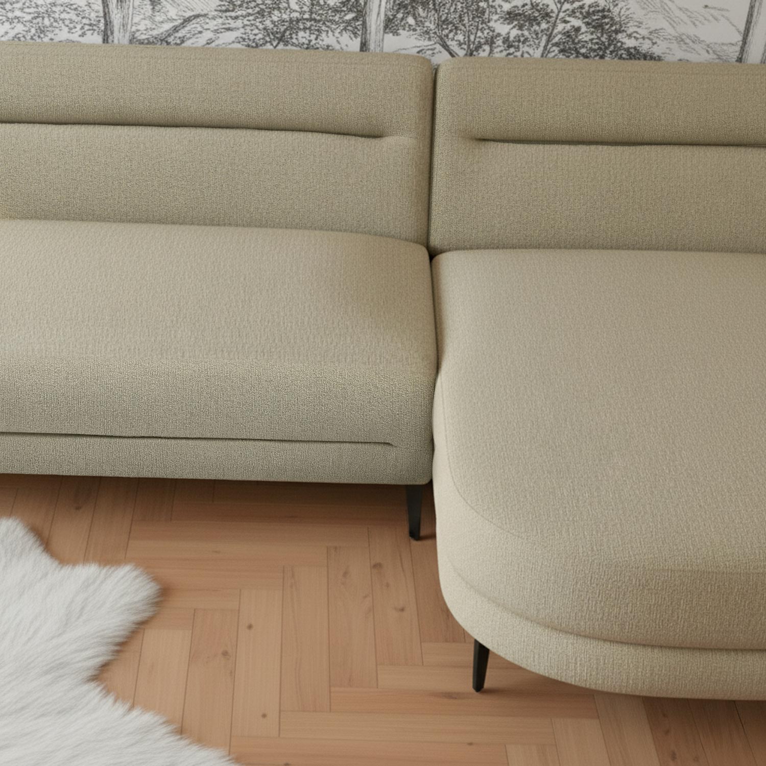 Canapé d'angle convertible avec méridienne arrondie Milord Tissu texturé taupe