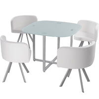 Mesa cuadrada de cristal con 4 sillas acolchadas blancas