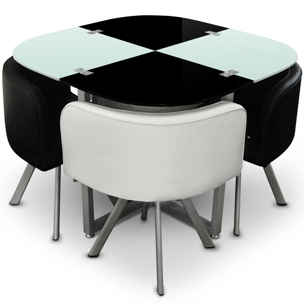 Table carrée pratique gain de place Mosaic 90 verre noir et blanc