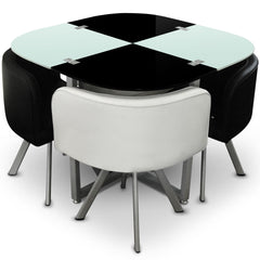 Table carrée pratique gain de place Mosaic 90 verre noir et blanc