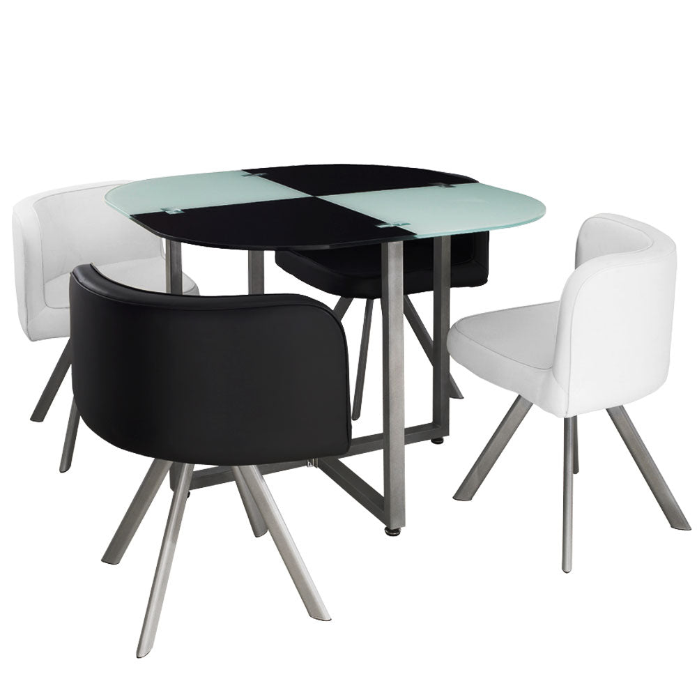 Table carrée pratique gain de place Mosaic 90 verre noir et blanc