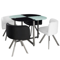 Table carrée pratique gain de place Mosaic 90 verre noir et blanc