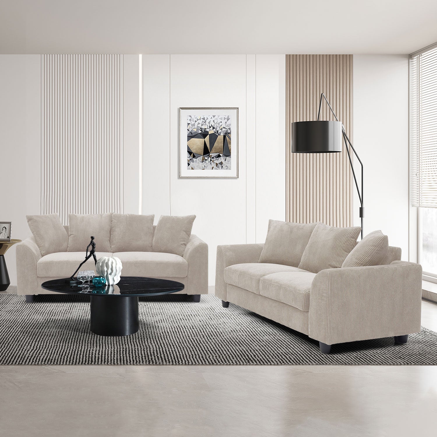 Canapé contemporain 3 places Mozart Velours côtelé Beige