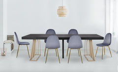 Lot de 8 chaises Atona matelassées en velours gris avec pieds en or