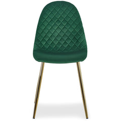 Juego de 8 sillas Atona tapizadas con patas doradas de terciopelo verde
